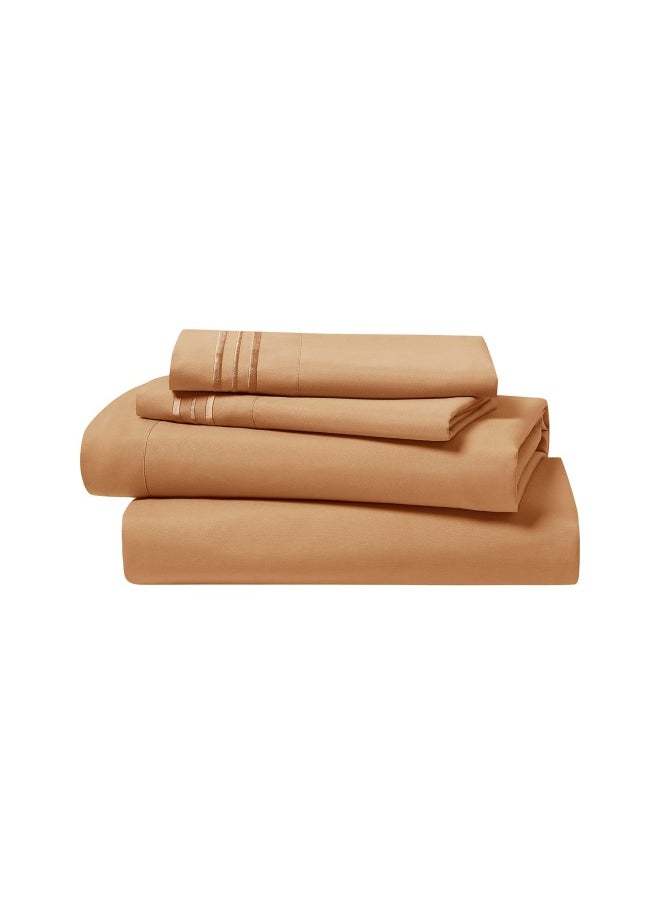 1800 Premier Series 4Pieces Bed Sheet Set - King  Mocha Light Brown Carmel