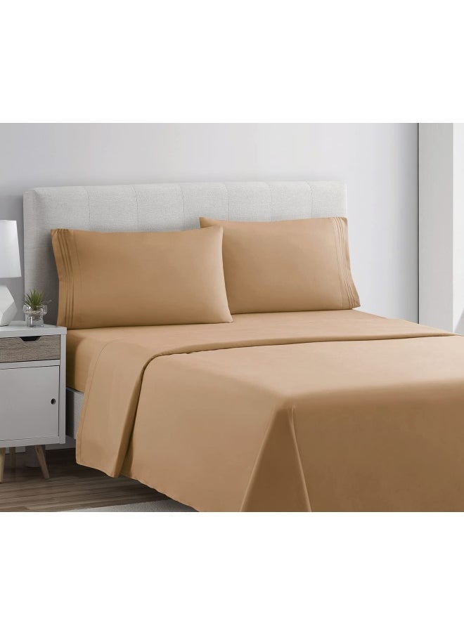 1800 Premier Series 4Pieces Bed Sheet Set - King  Mocha Light Brown Carmel