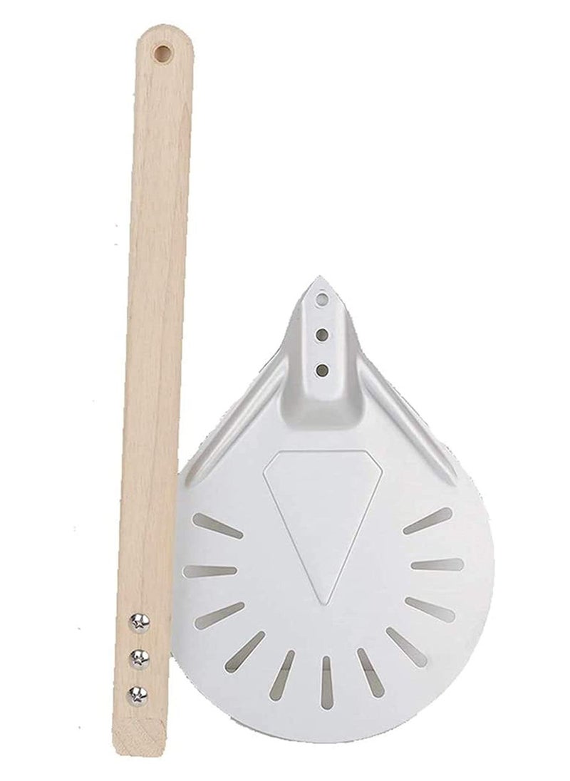 Round Perforated Pizza Peel Aluminum Material Non Durable Turning Detachable Wood Handle