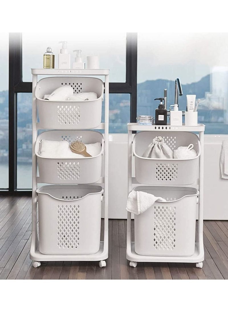 Extra Large Dirty Clothes Laundry Baskets Multilayer Storage Basket Plastic Towel Holder Laundry Basket Family White With Wheels