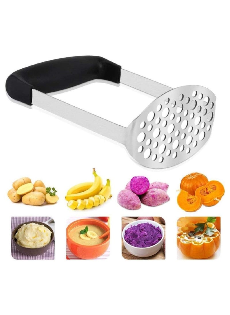 Alices Potato Masher, Stainless Steel Premium Hand-Mashed Machine, Purees Baby Food, Fruit And Vegetable Smasher, with Wide Ergonomic Horizontal Handle Fine-Grid Plate