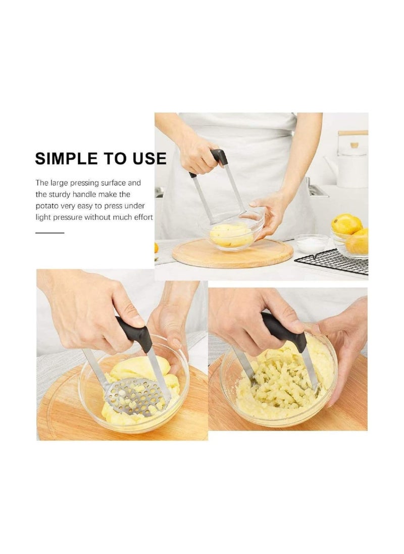 Alices Potato Masher, Stainless Steel Premium Hand-Mashed Machine, Purees Baby Food, Fruit And Vegetable Smasher, with Wide Ergonomic Horizontal Handle Fine-Grid Plate