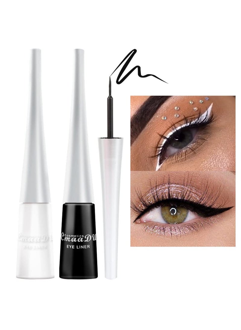 evpct 2Pcs White Black Liquid Eyeliner Set Waterproof White Eye Liners for Women Eyes Wing Eyeliner Stamps Shapes Colored Eyeliner delineador de ojos a prueba de agua contra el agua blanco para ojos