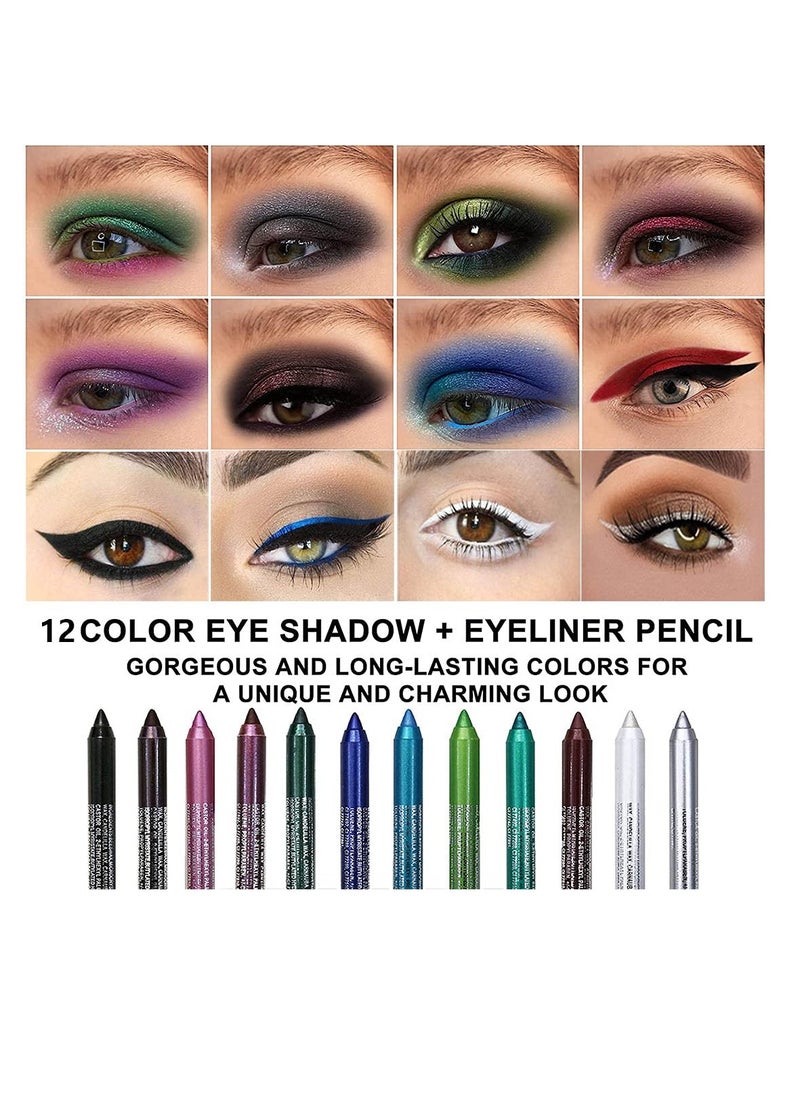 evpct 12Pcs Green Blue White Black Brown Purple Color Gel Glitter Eyeliner Pencils Set for Women Waterline Waterproof Smudge Proof lapiz de ojos delineador de ojos contra el agua Eye Liner Makeup 1