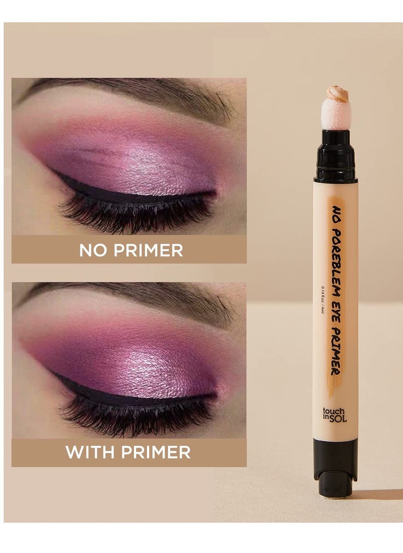 TOUCH IN SOL No Poreblem Eye Primer - Eyeshadow Primer with Push Click Pen and Sponge Tip - Long-Lasting Eyeshadow Base without Smudging and Creasing, 0.14 fl.oz.