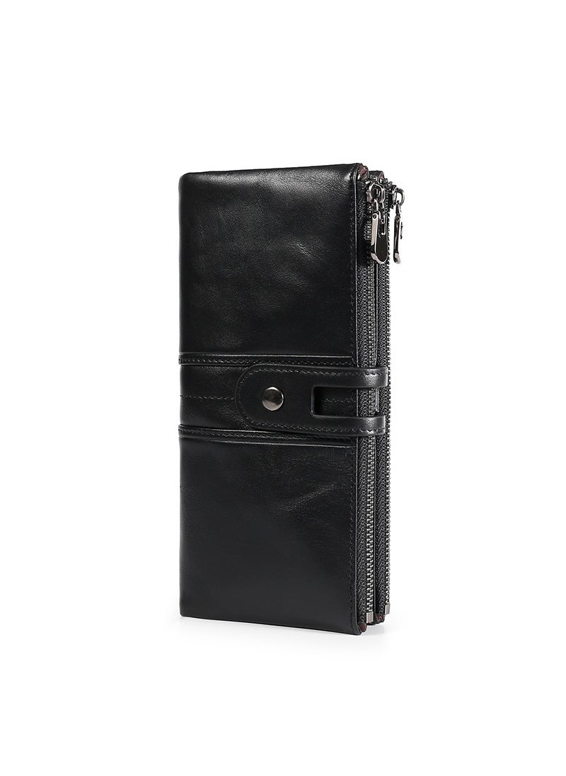 RFID-Blocking Long Leather Wallet UnisexBlack Black