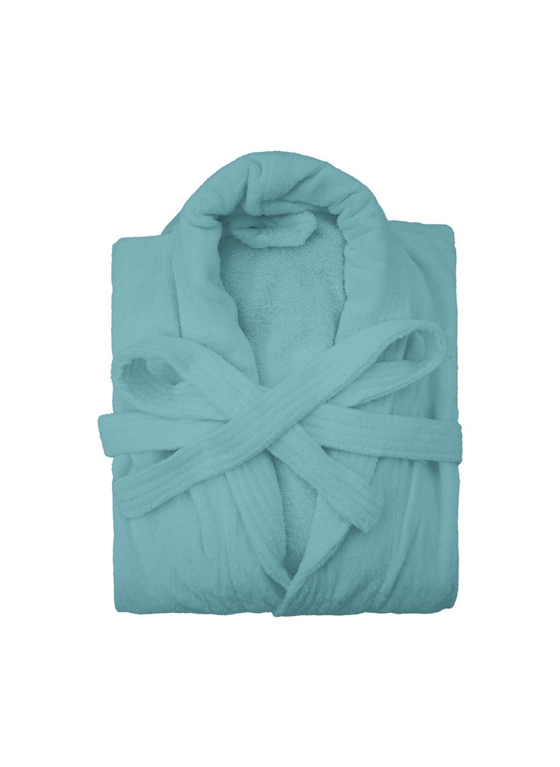 380 GSM Unisex Cotton Fleece Bathrobe Skin-friendly Breathable Nightgown Simple Hooded Home Clothes Blue