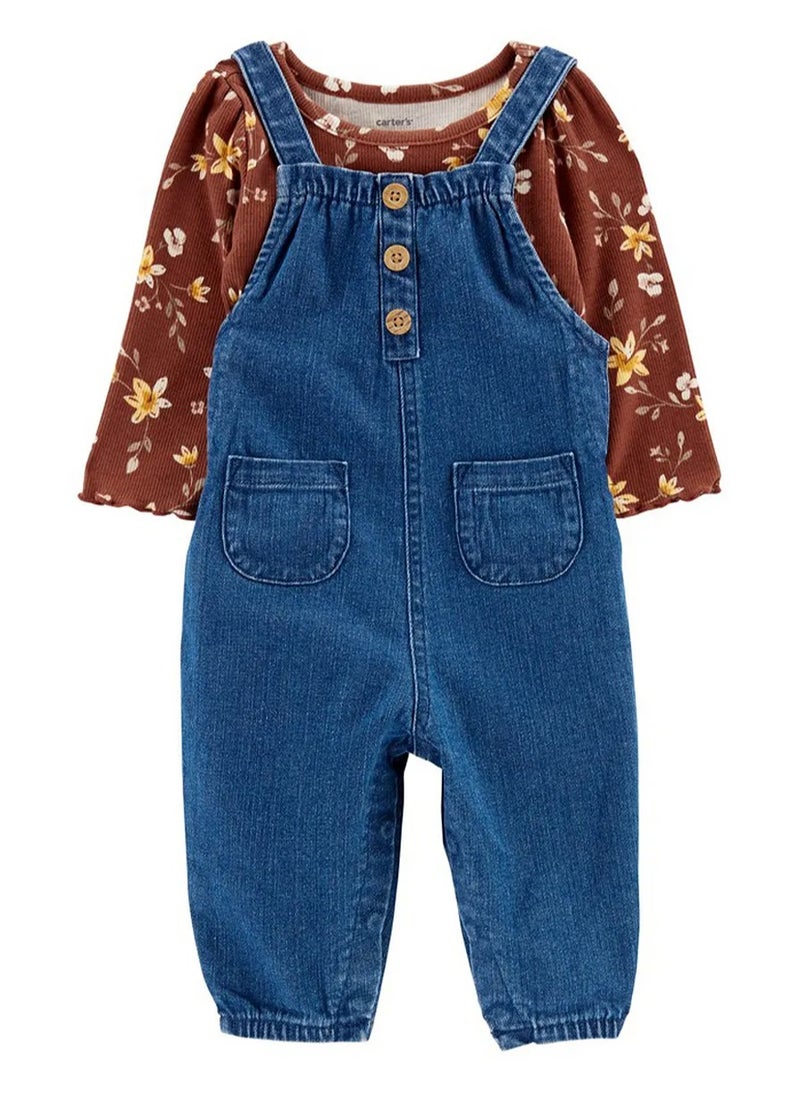 Carter's 2-Piece Floral Bodysuit & Denim Jumpsuit Set - Blue