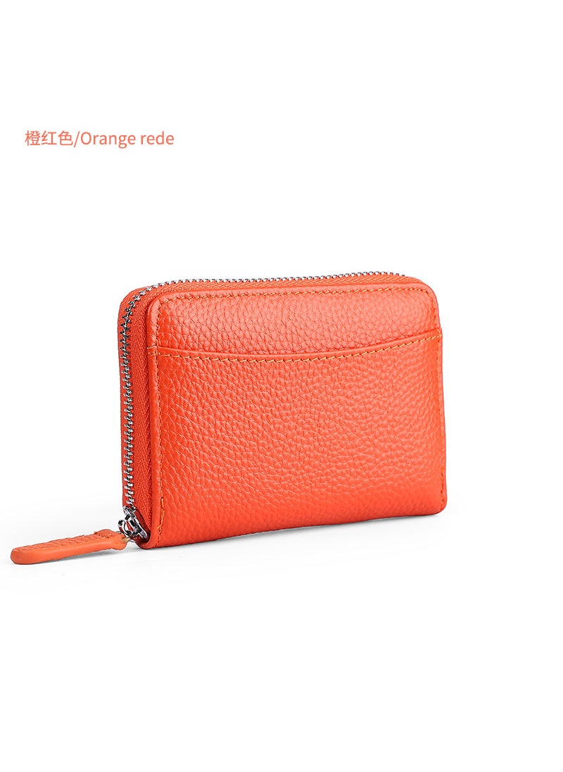 Japanese RFID Leather Coin Purse Unisex Zipper Orange