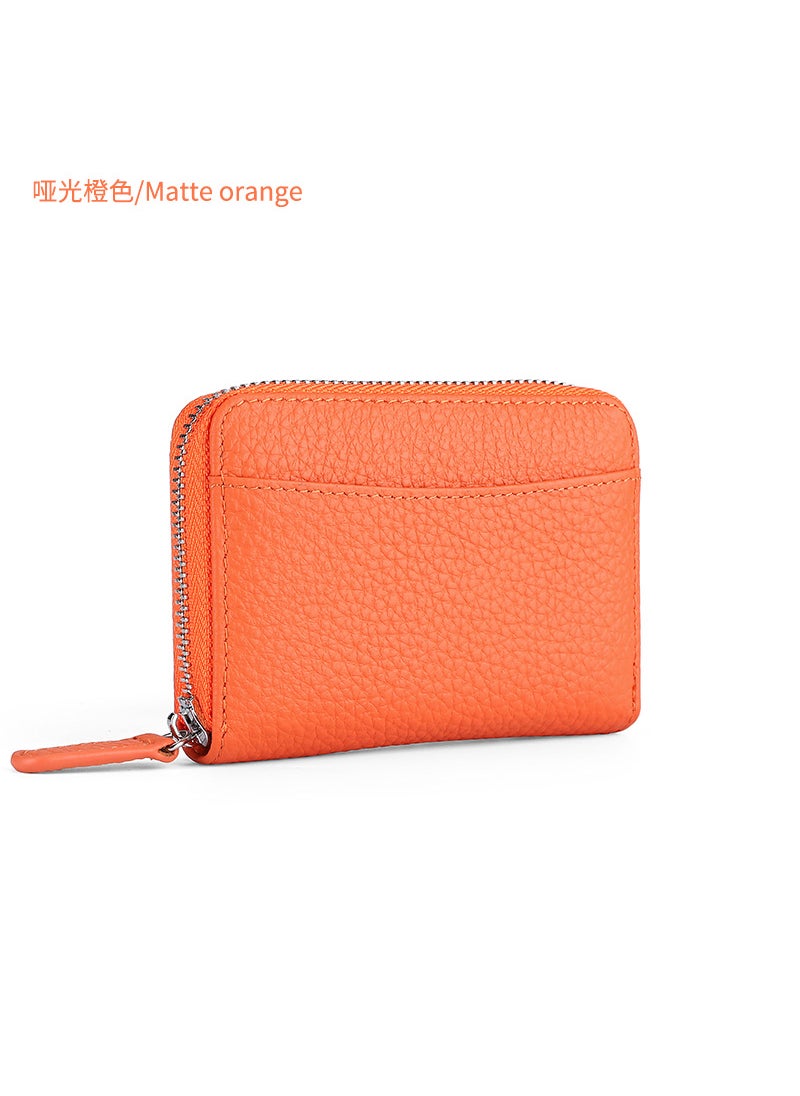 Japanese RFID Leather Coin Purse Unisex Zipper Matte orange