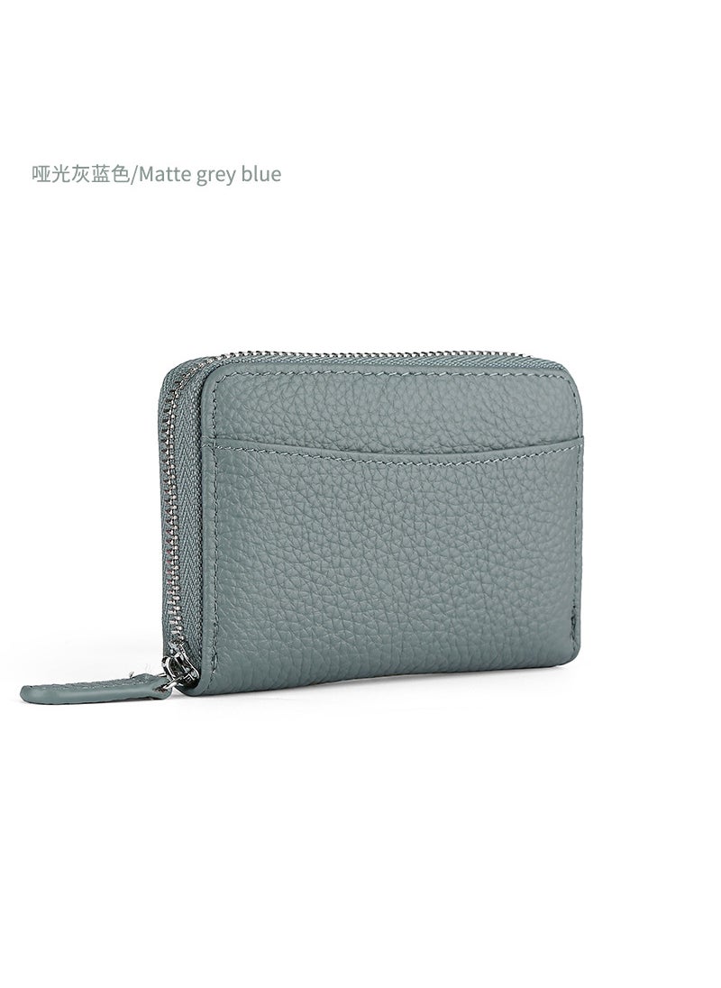 Japanese RFID Leather Coin Purse Unisex Zipper Matte gray blue