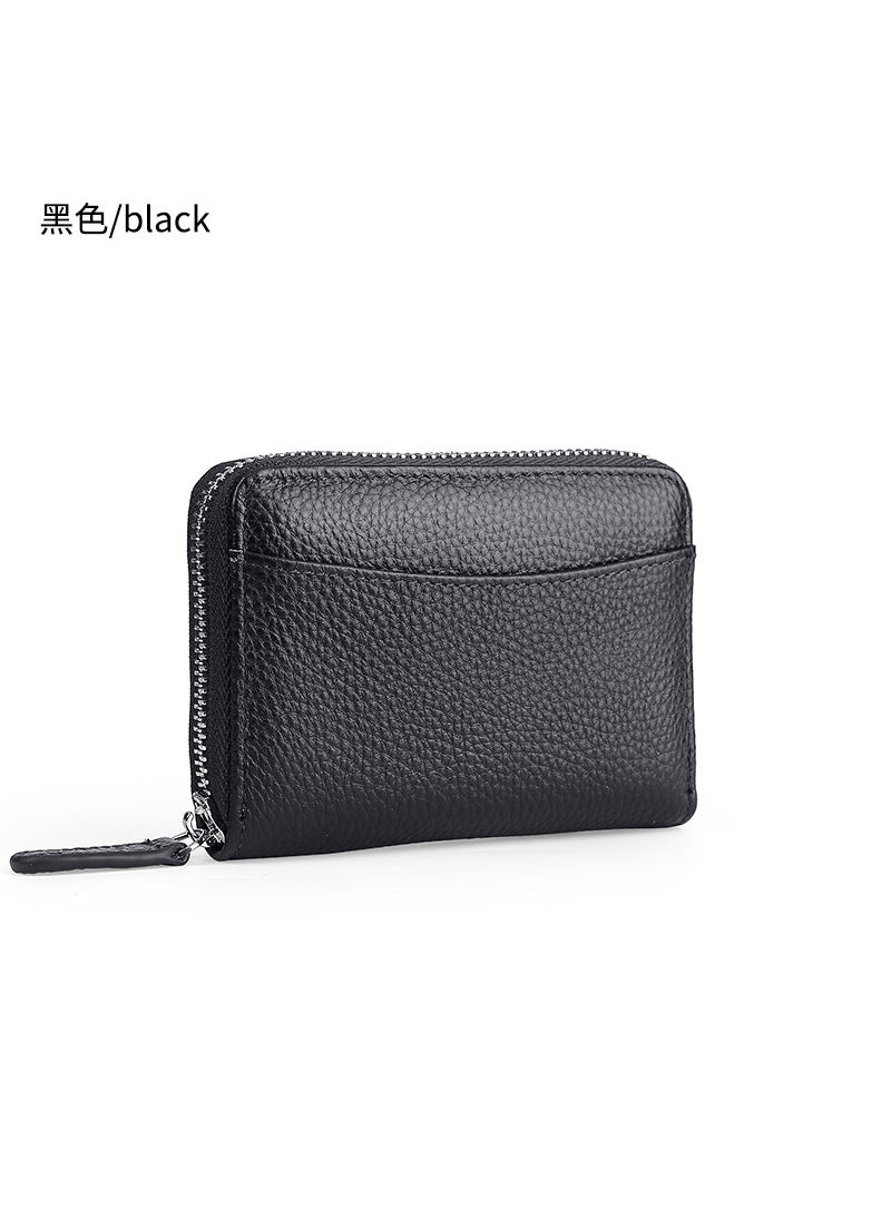 Japanese RFID Leather Coin Purse Unisex Zipper Black