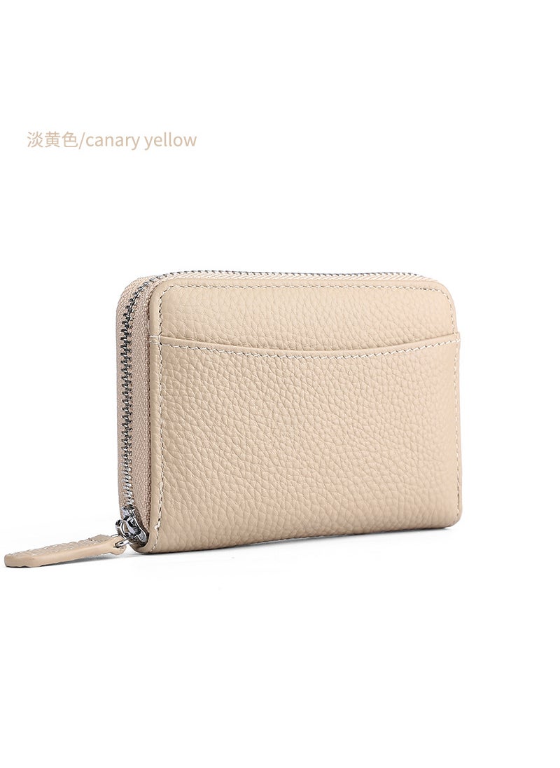 Japanese RFID Leather Coin Purse Unisex Zipper Apricot