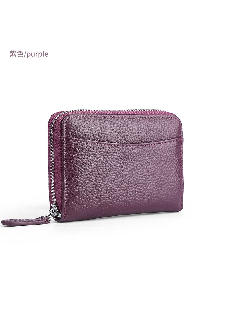 Japanese RFID Leather Coin Purse Unisex Zipper Purple