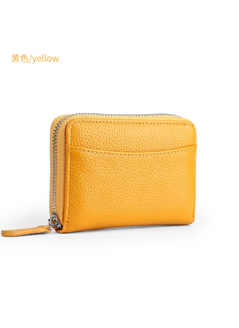 Japanese RFID Leather Coin Purse Unisex Zipper Yellow