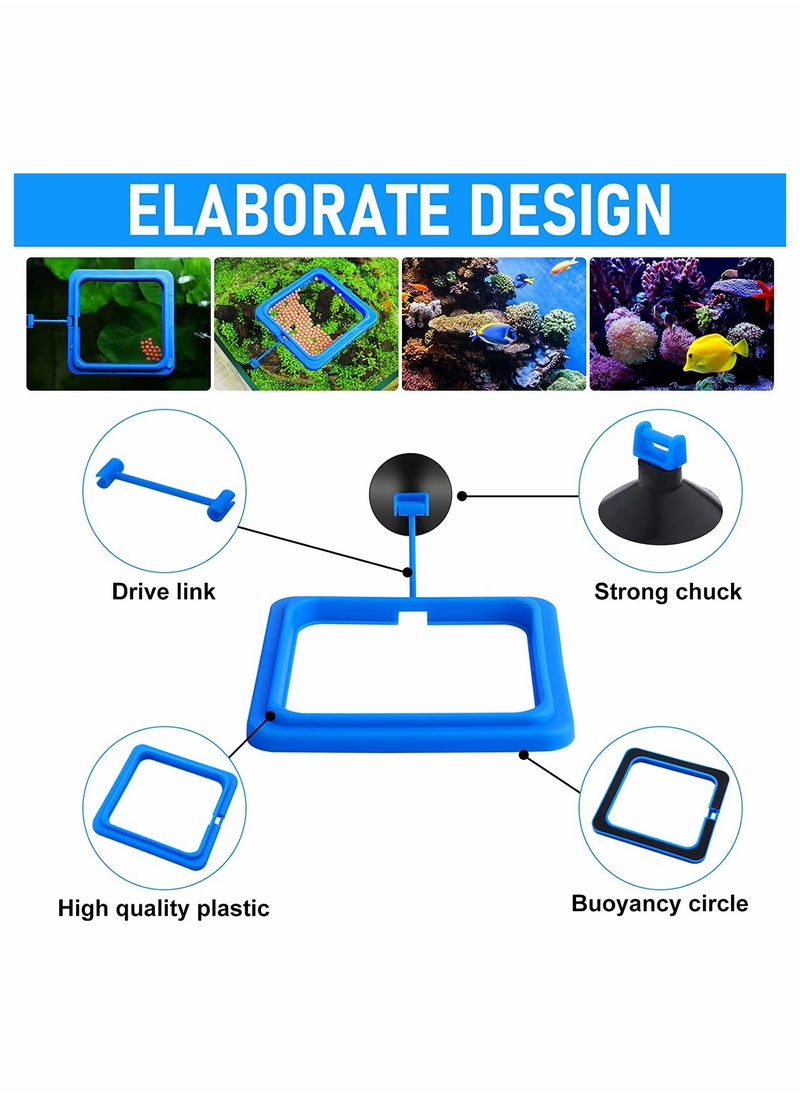 Fish Feeding Ring 2 Pcs Fish Safe Floating Food Feeder Circle Blue, with Suction Cup Easy to Install Aquarium, Fish Turtle Tank Accessories(Square+Circle)