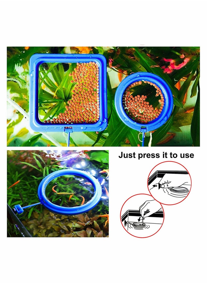 Fish Feeding Ring 2 Pcs Fish Safe Floating Food Feeder Circle Blue, with Suction Cup Easy to Install Aquarium, Fish Turtle Tank Accessories(Square+Circle)