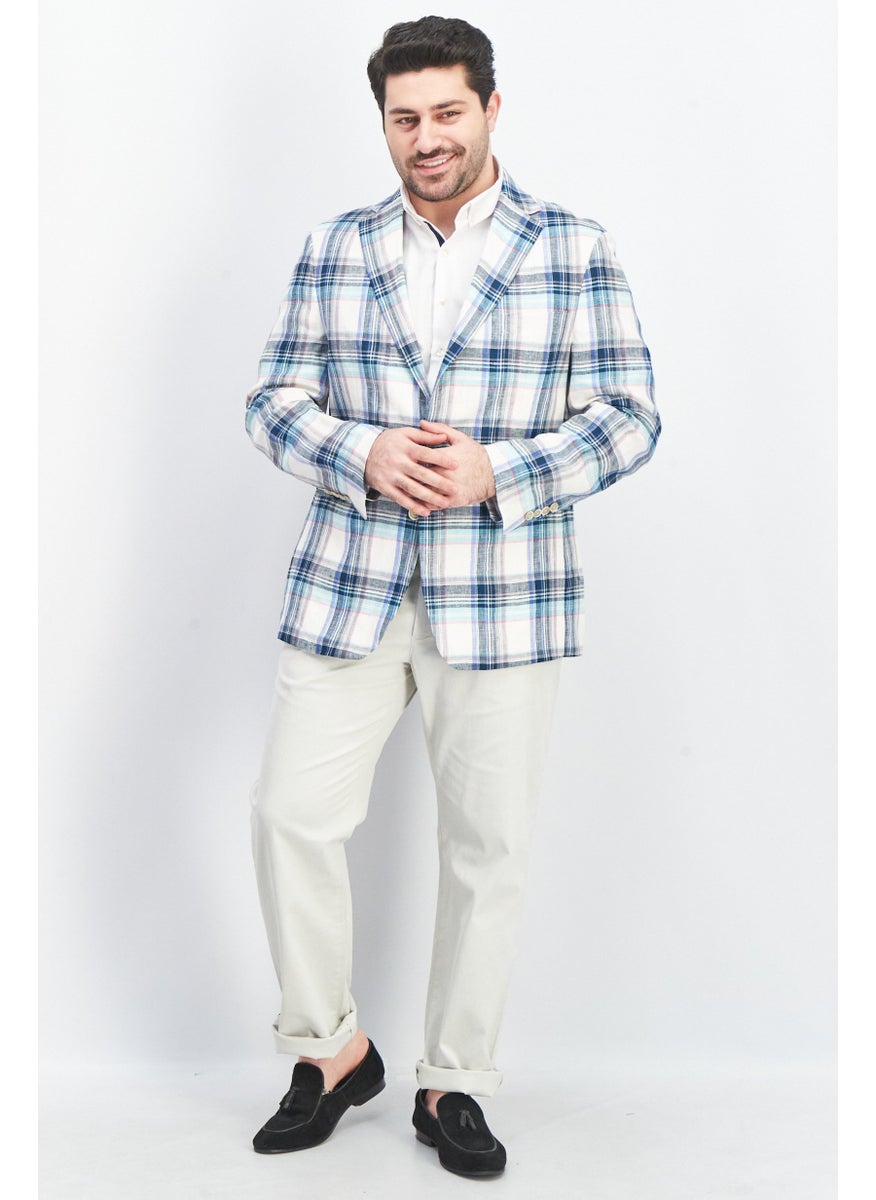 Men Slim Fit Plaid Casual Blazer, Blue Combo