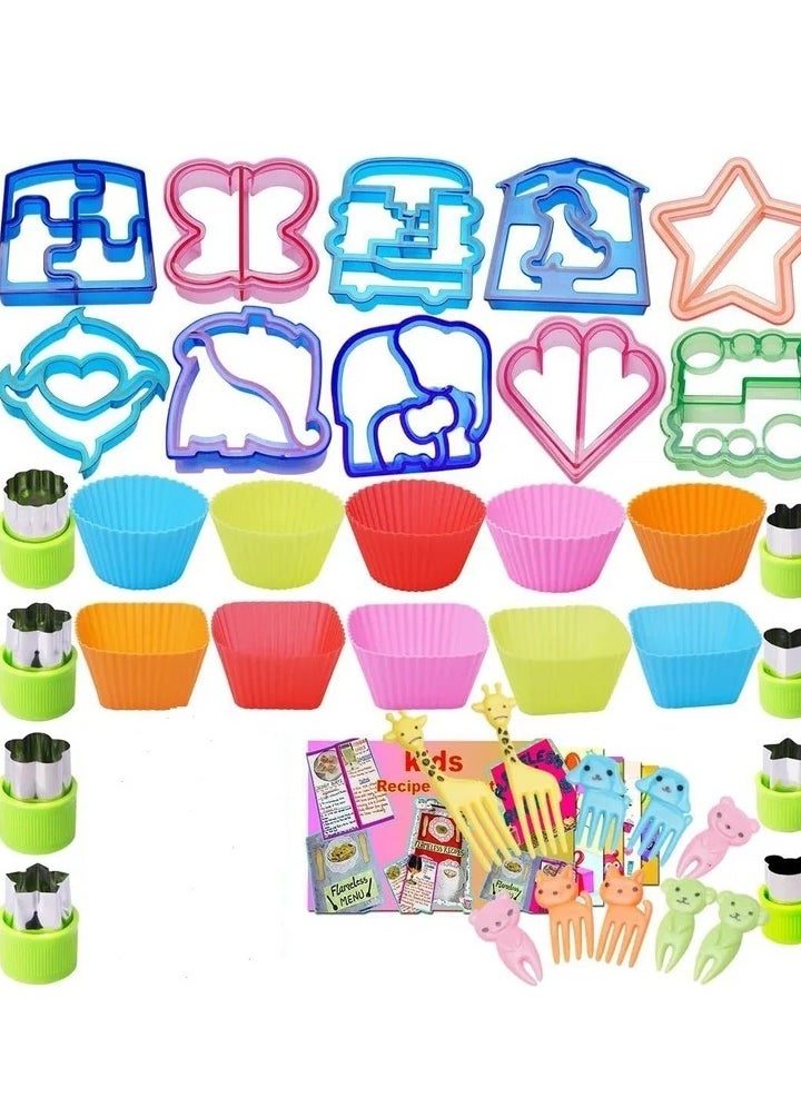 Sandwich Cutter and Sealer, 38PCS Cutters for Kids, Great For Toddler Lunch Box Containers, includes Fruit Vegetable cookie cutters, Food Pick forks