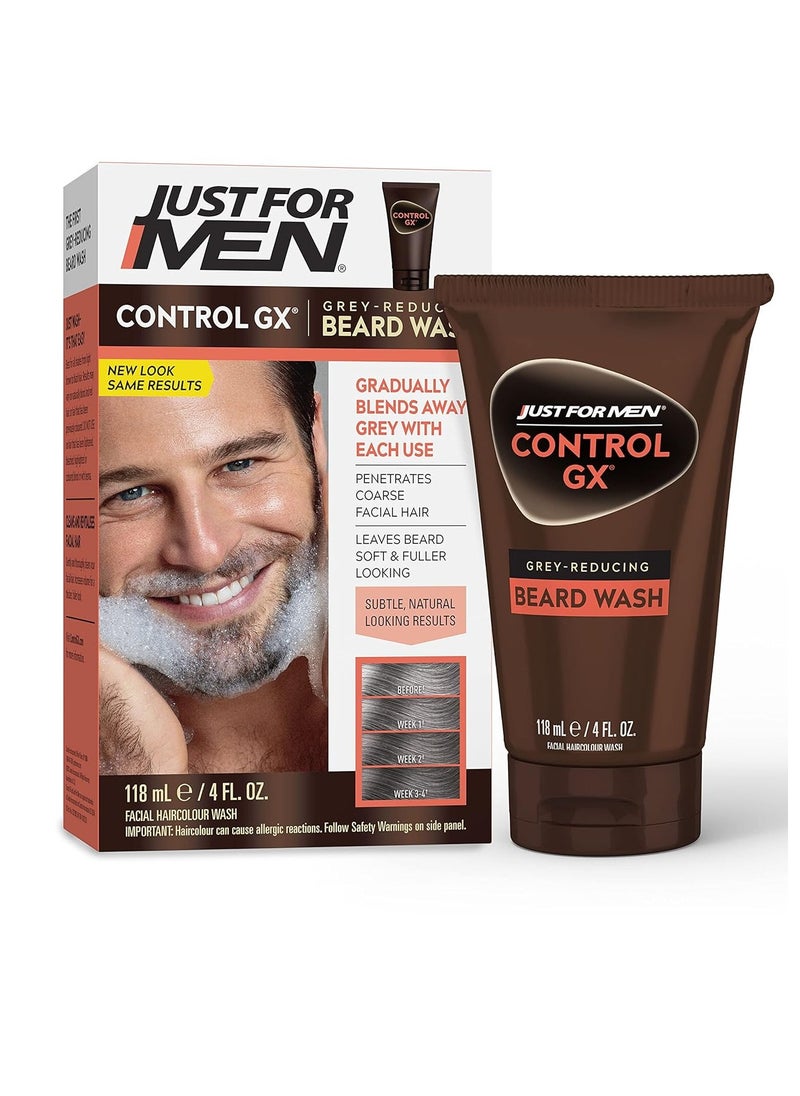 Just For Men Control GX Grey Reducing Beard Wash Shampoo, Gradually Colors Mustache and Beard, Leaves Facial Hair Softer and Fuller, 4 Fl Oz - Pack of 1