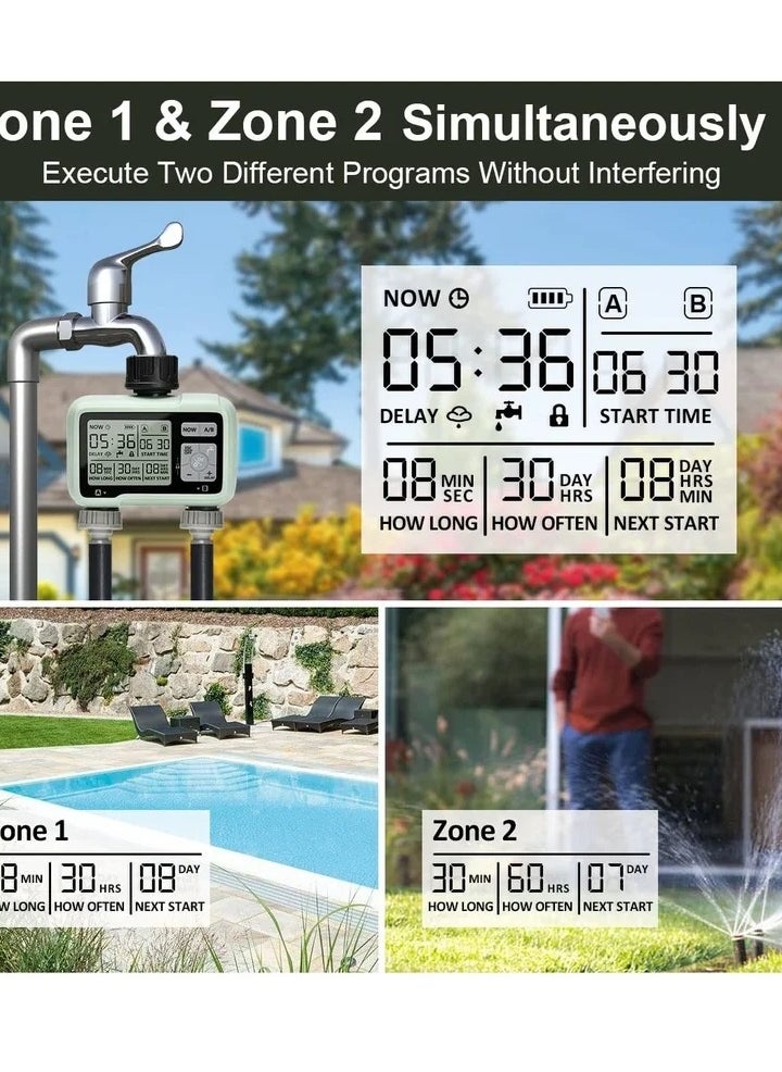 Sprinkler Timer Water Sprinkler Timer With 2 Outlets Garden Automatic Watering System/Sprinklers For Lawns Programmable Hose Timer Irrigation System With Child Lock Mode