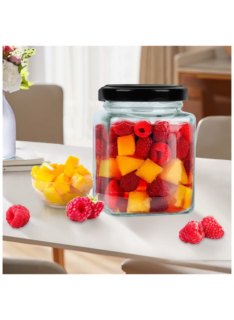 12Pack 8oz Square Glass Jar with Black Airtight Lids, Small Glass Mason Jar Canning Jars for Jam, Spices, Honey, Jelly, Baby Shower, Wedding Favor