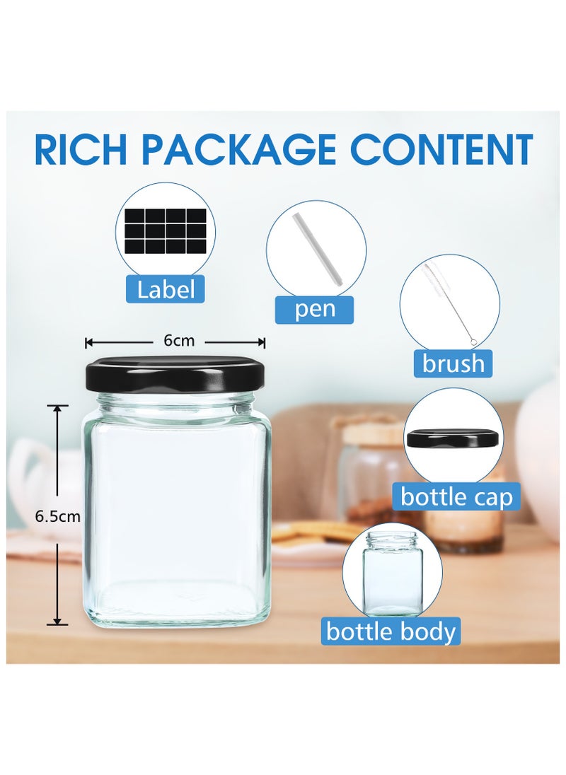 12Pack 8oz Square Glass Jar with Black Airtight Lids, Small Glass Mason Jar Canning Jars for Jam, Spices, Honey, Jelly, Baby Shower, Wedding Favor