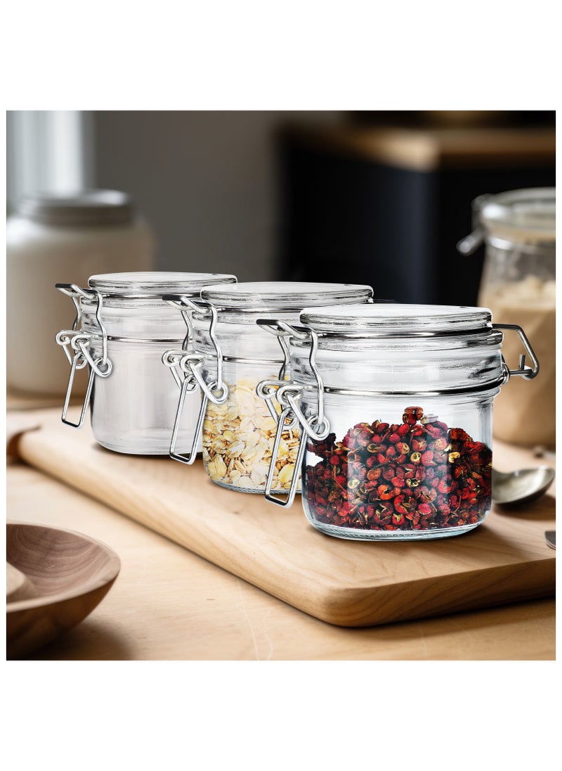 7oz Glass Jars with Airtight Lids 12 Pcs, Small Mason Jars with Hinged Lids for Kitchen Storage, Canning and Pantry, Includes 6 Replacement Silicone Gaskets and Chalkboard Labels