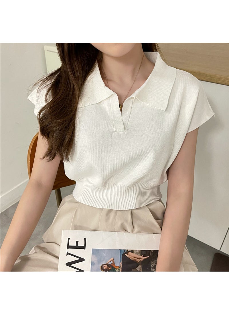 Slim Fit Short Sleeve Polo Top Womens Knitwear Summer 2024 Apricot