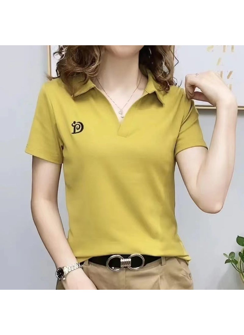 2023 Trendy Womens V-Neck Polo Tee Summer Casual Black