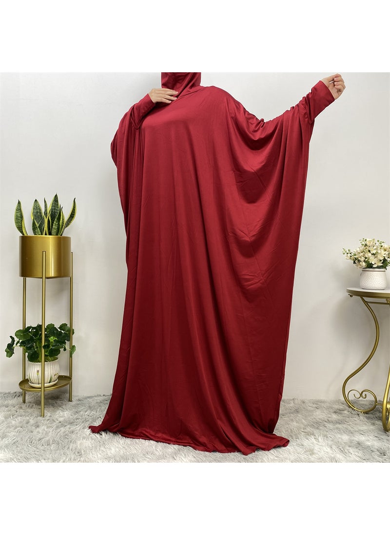 Womens Fashion Comfort Batwing Sleeve Solid Maxi Dress 6210 6198-Bordeaux