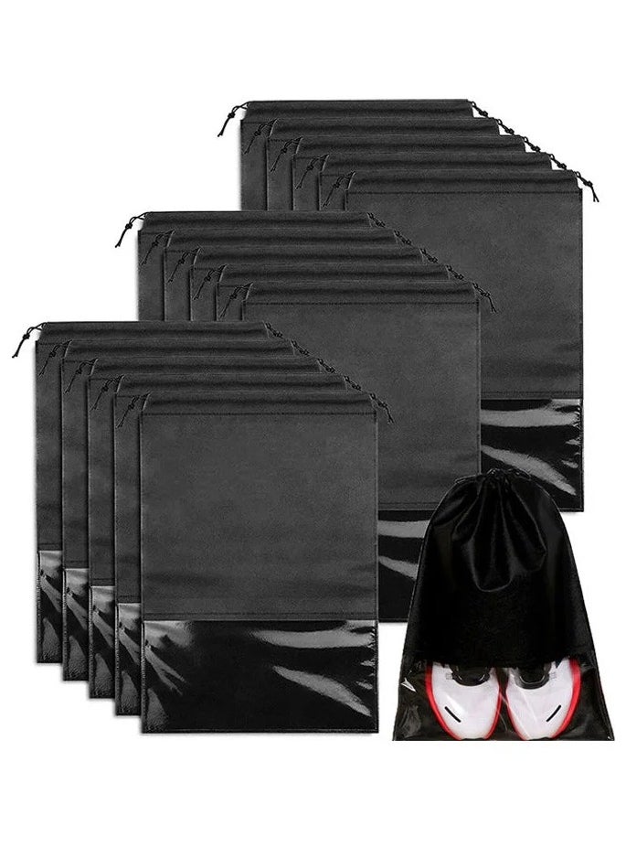 15-Piece Non-Woven Dust Proof Travel Shoe Bags Fabric Black 32x44cm