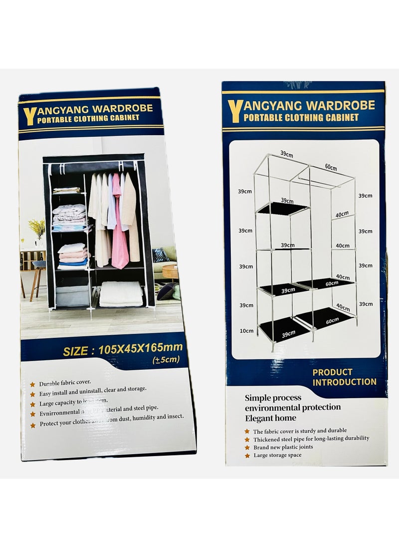 Portable Clothing Wardrobe Cabinet Fabric Cover and Household Items Storage Wardrobe 105 x 45 x 165cm