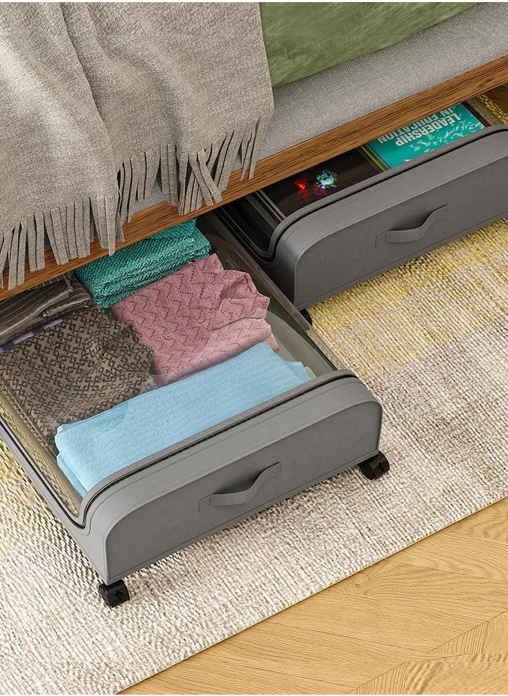 Under Bed Clothes Storage Box with Wheels, Under Bed Storage Box, Rolling Under Bed Storage Metal Drawer for Organizing and Storing Clothes Shoes Books Toys (1pc-Gray)