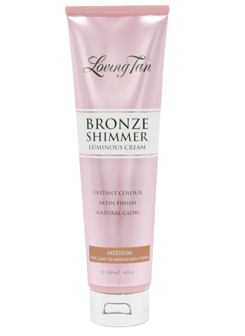 Loving Tan Bronze Shimmer Luminous Cream, Medium - Streak Free, Natural Looking, Instant Sunless Tanner - 6+ Self Tanning Applications per Tube, Cruelty Free - 4 FL Oz