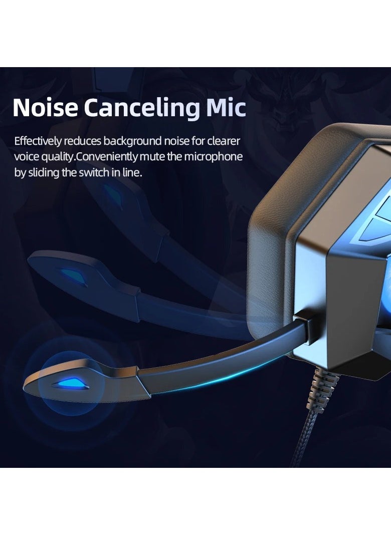 Gaming Headphones with LED Light Wired Design 3.5mm Plug Surround Sound and HD Microphone for PC and Laptop