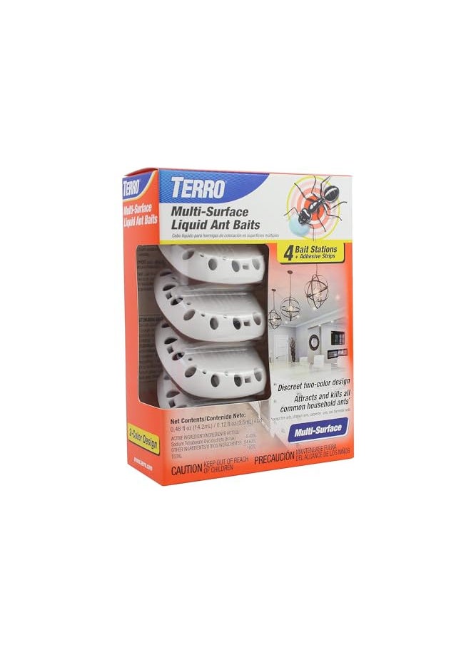 TERRO T334B Indoor Multi-Surface Liquid Ant Bait and Ant Killer - 4 Discreet Ant Bait Stations - Kills Common Household Ants