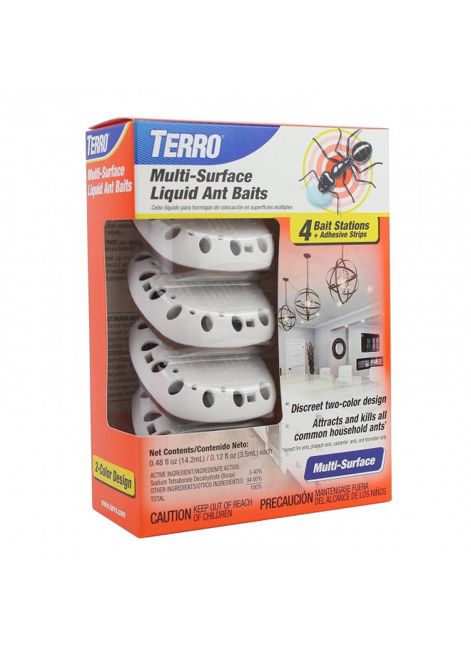 TERRO T334B Indoor Multi-Surface Liquid Ant Bait and Ant Killer - 4 Discreet Ant Bait Stations - Kills Common Household Ants