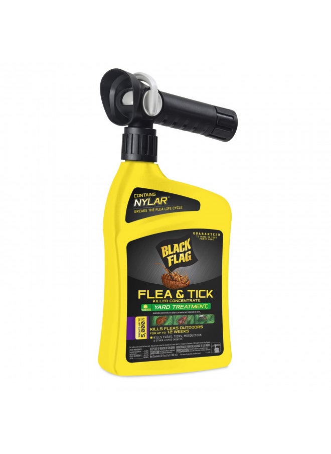 Black Flag Flea and Tick Killer Concentrate Yard Treatment, 32 Ounces, Ready To Spray, Quickflip Hose End Sprayer