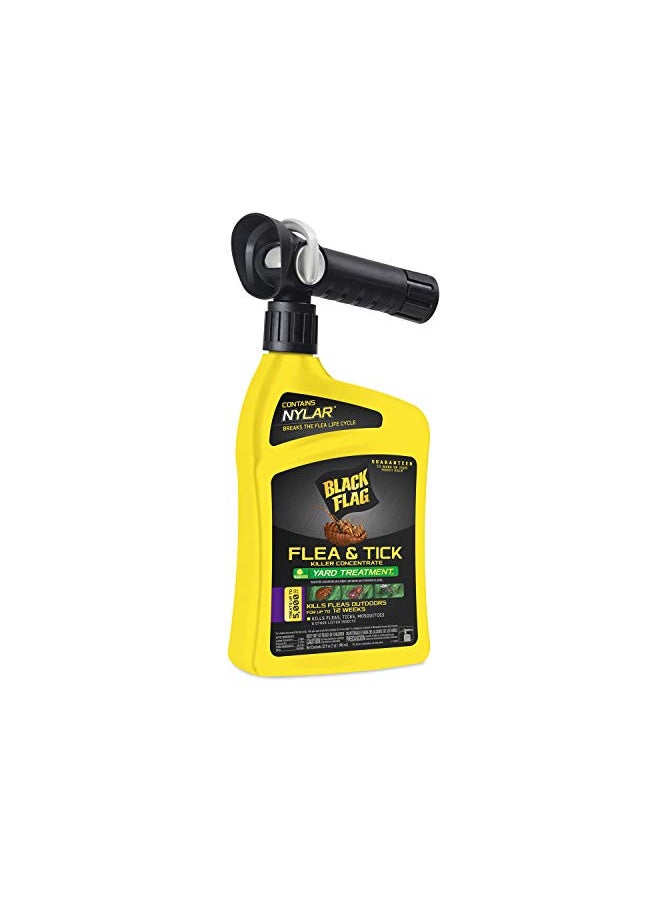 Black Flag Flea and Tick Killer Concentrate Yard Treatment, 32 Ounces, Ready To Spray, Quickflip Hose End Sprayer