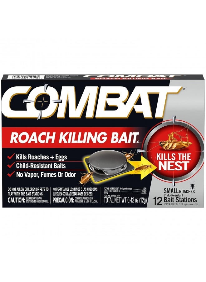 Combat Roach Killing Bait Stations For Small Roaches, Kills Roaches And Eggs, 12 Count