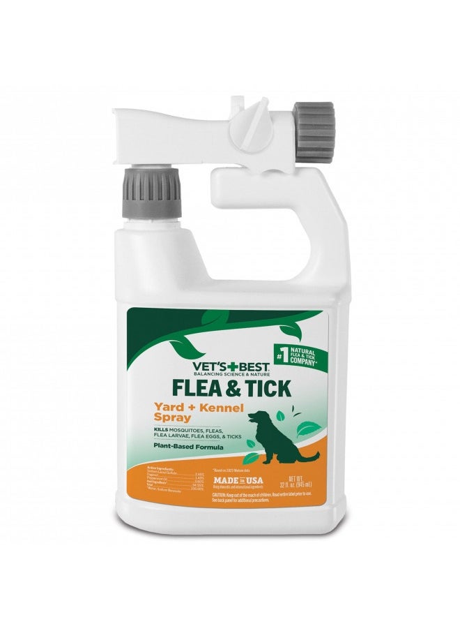 Vet'S Best Flea And Tick Yard And Kennel Spray - Kills Mosquitoes With Certified Natural Oils - Plant Safe With Ready-To-Use Hose Attachment - 32 Oz