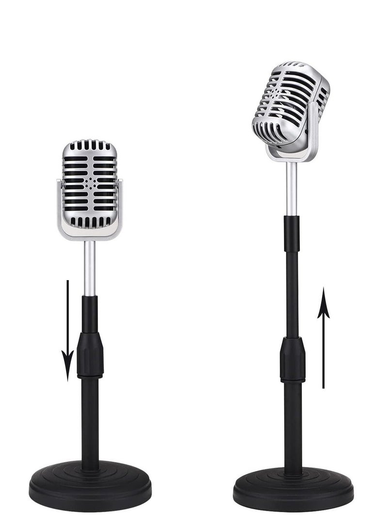 Desktop Microphone Prop Model, with Adjustable Stand, Classic Retro Style Microphone Prop Decor for Party Decoration Costume Role Play Game Night