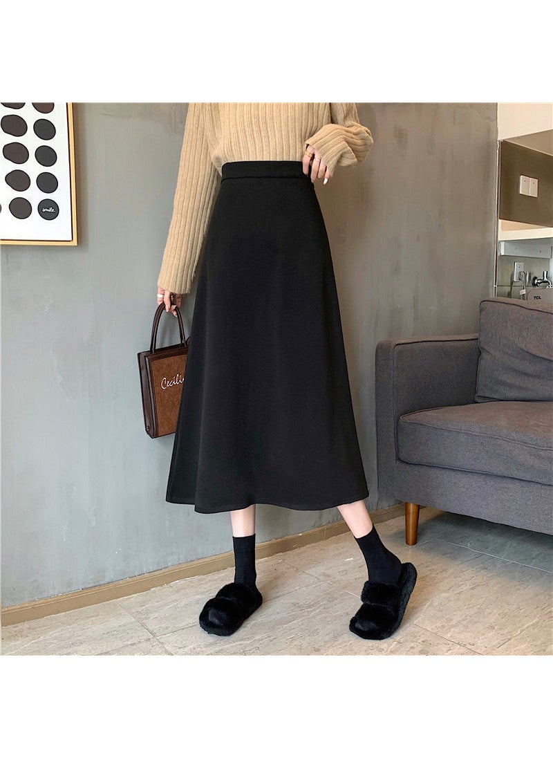 Plus Size Midi Skirt A-line Wool Autumn Winter Black