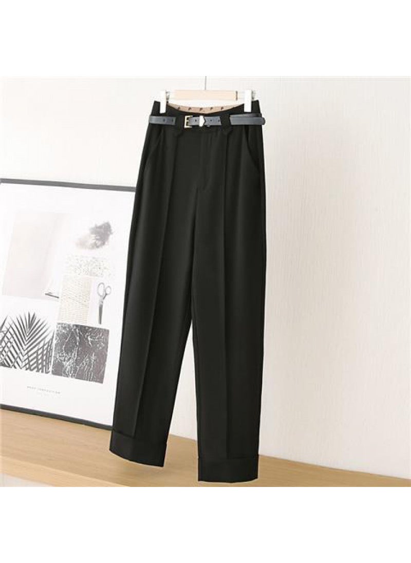 2023 Green High Waist Trousers Casual Slim Fit Black [send belt]]