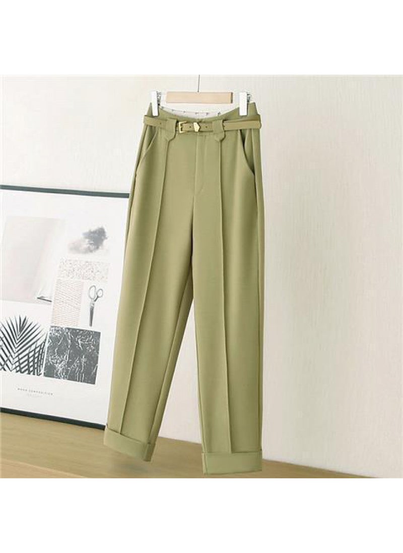 2023 Green High Waist Trousers Casual Slim Fit Green [send belt]]