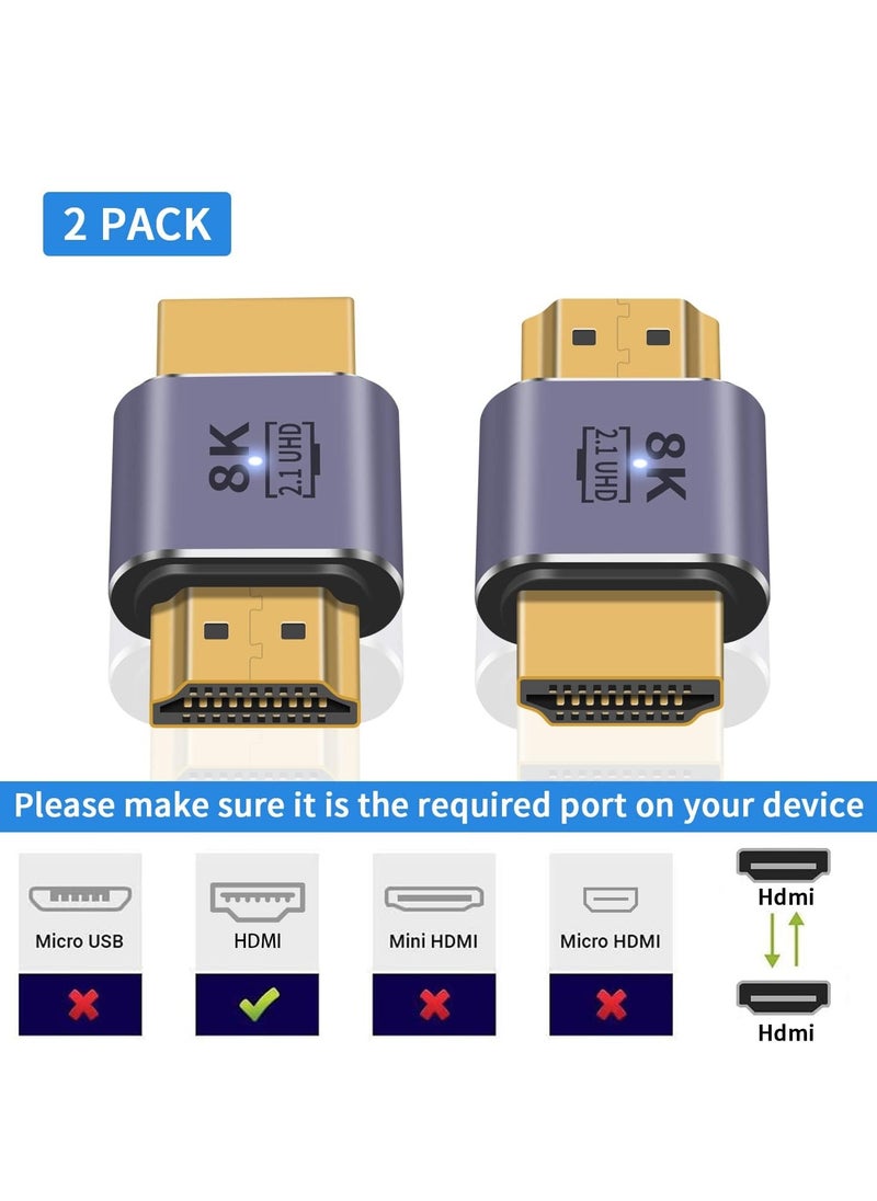 HDMI Male to Male Adapter 8K, 48Gbps HDMI 2.1 Adapter, HDMI to HDMI Adapter UHD, HDMI 2.1 Extender Support 8K@60hz 4K@120Hz HDMI Port, Compatible with HDTV, HDR, ARC Laptop, PC, Video (2Pcs)