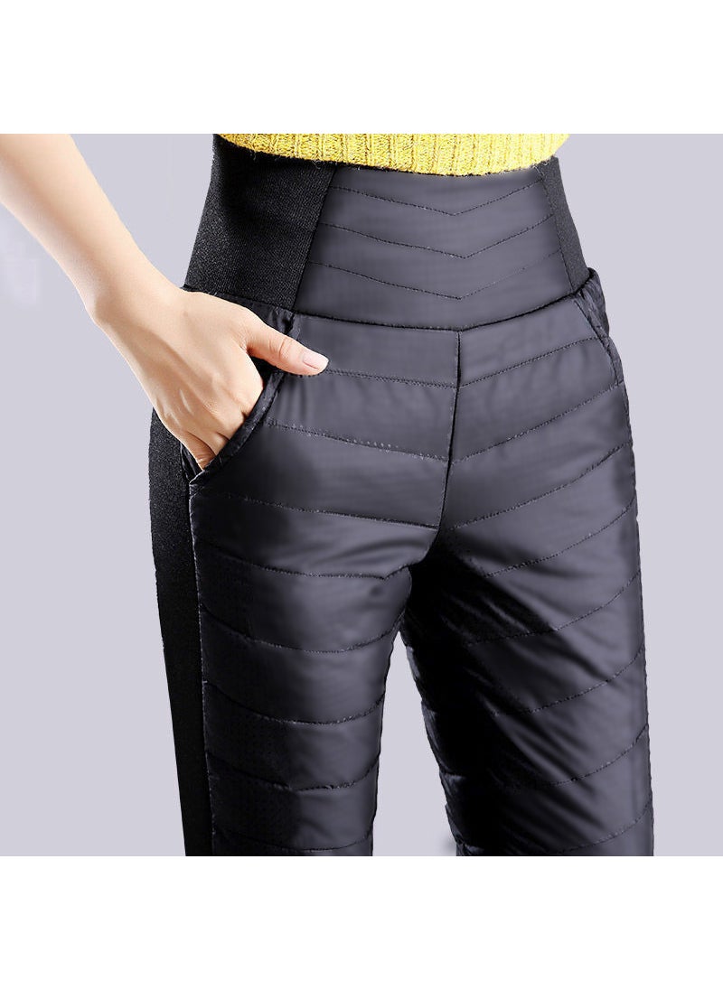 High-Waist Thicken Warm Winter Down Pants Women Black upgrade elastic