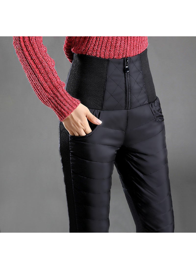 High-Waist Thicken Warm Winter Down Pants Women Black Zipper Upgraded