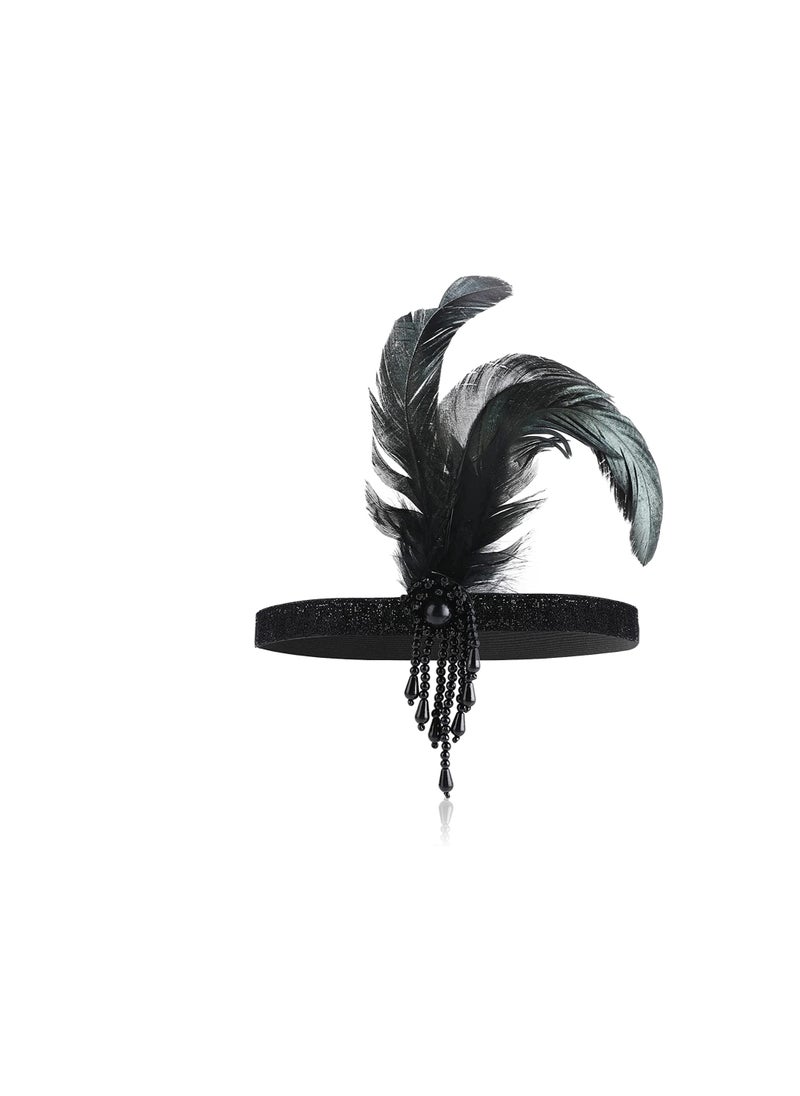 1920s Flapper Headband 1920s Gatsby Flapper Headpiece for Women Girl Vintage Feather Crystal Headband 20's Theme co c ktail Hair Accessories for Costume Prom Wedding Carnival Party Retro Style